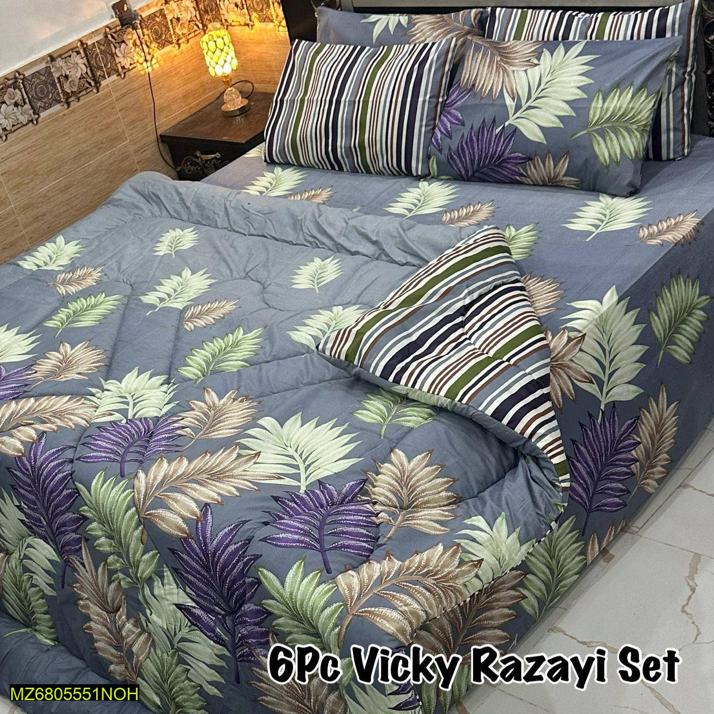 6 Pcs Cotton Printed Double Bed Razai Set