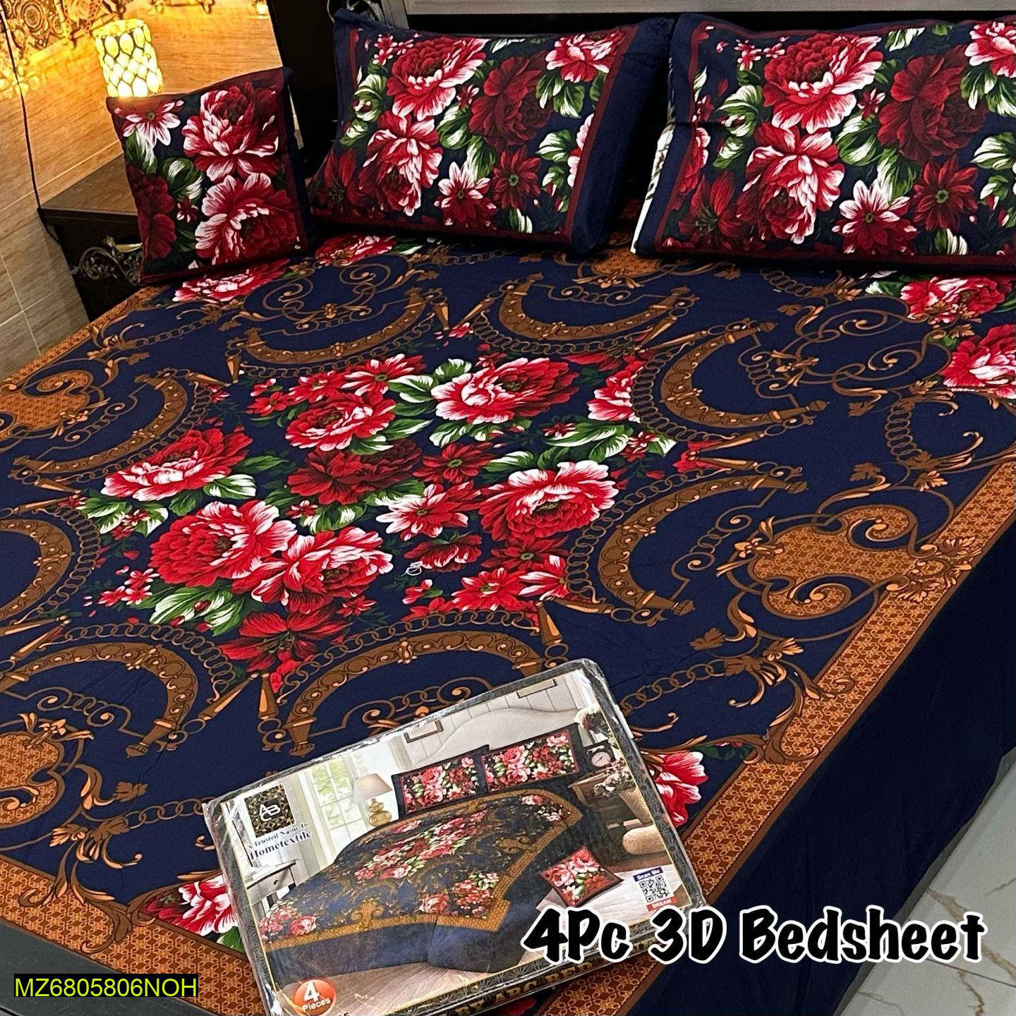 4 Pcs Cotton Printed Double Bed Sheets