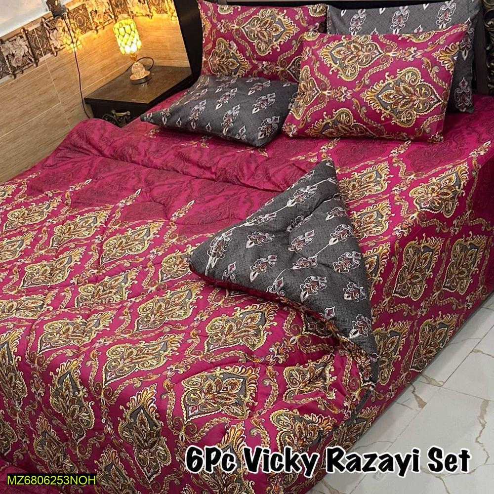 6 Pcs Mix Cotton Printed Double Bed Razai Set