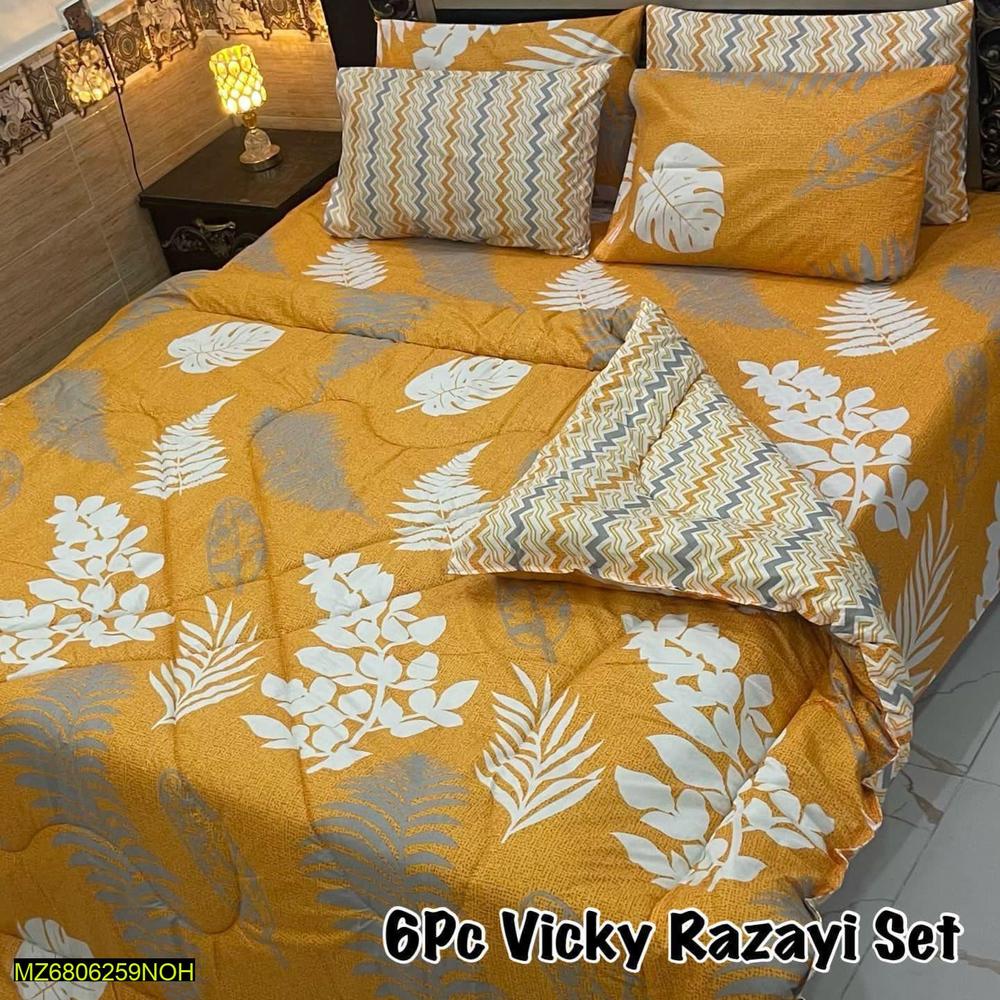 6 Pcs Mix Cotton Printed Double Bed Razai Set