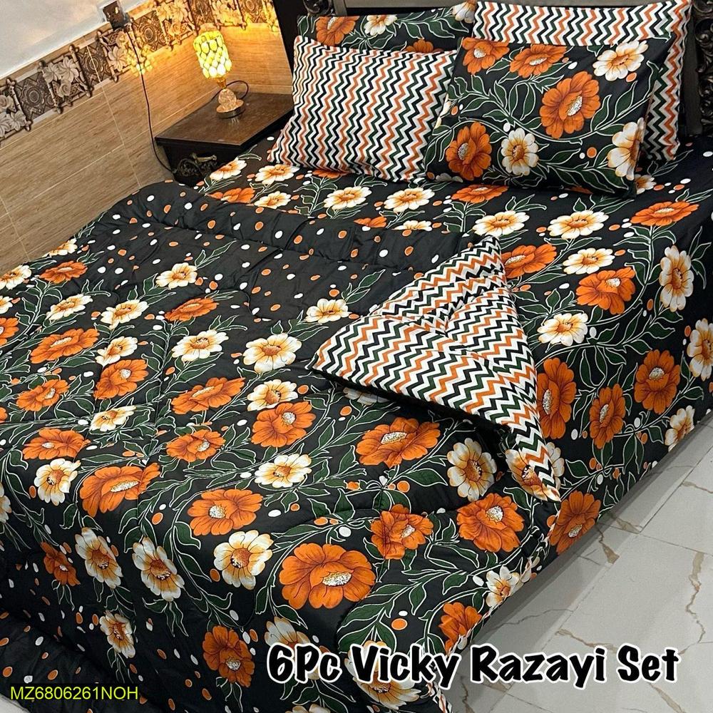 6 Pcs Mix Cotton Printed Double Bed Razai Set