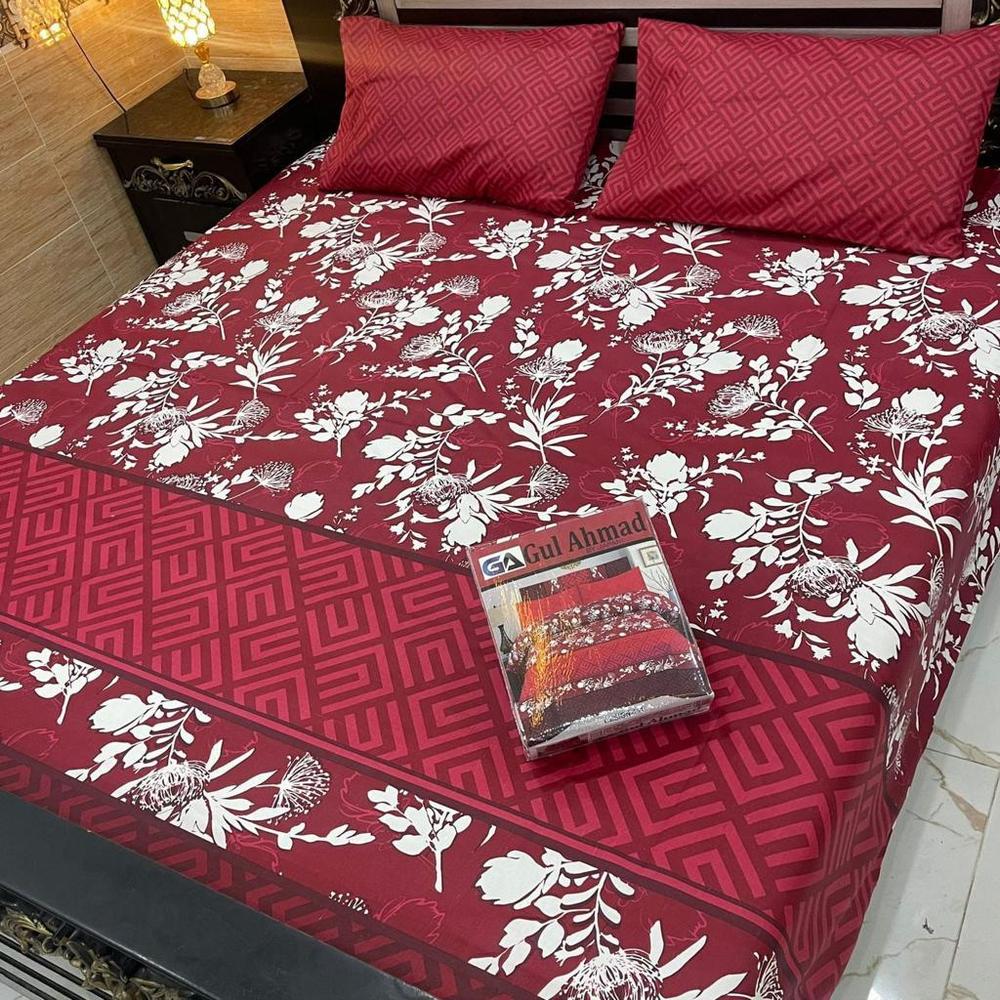 3 Pcs Cotton Mix Printed Double Bedsheet