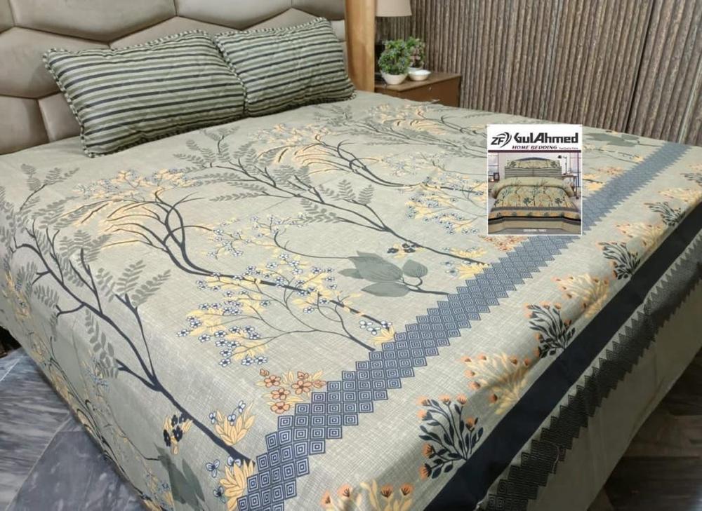 3 Pcs Cotton Mix Printed Double Bedsheet