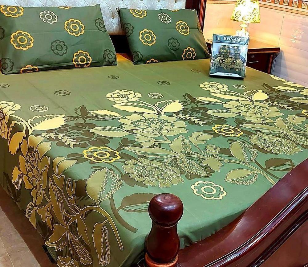 3 Pcs Cotton Mix Printed Double Bedsheet