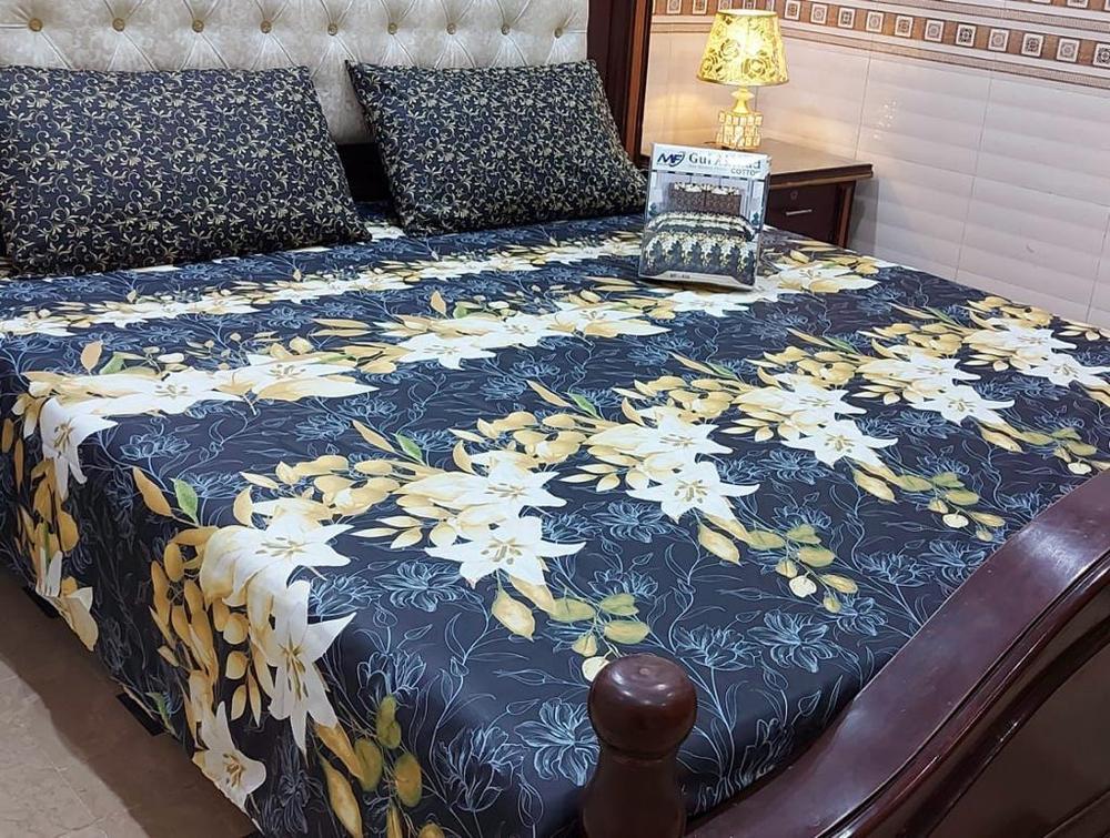 3 Pcs Cotton Mix Printed Double Bedsheet