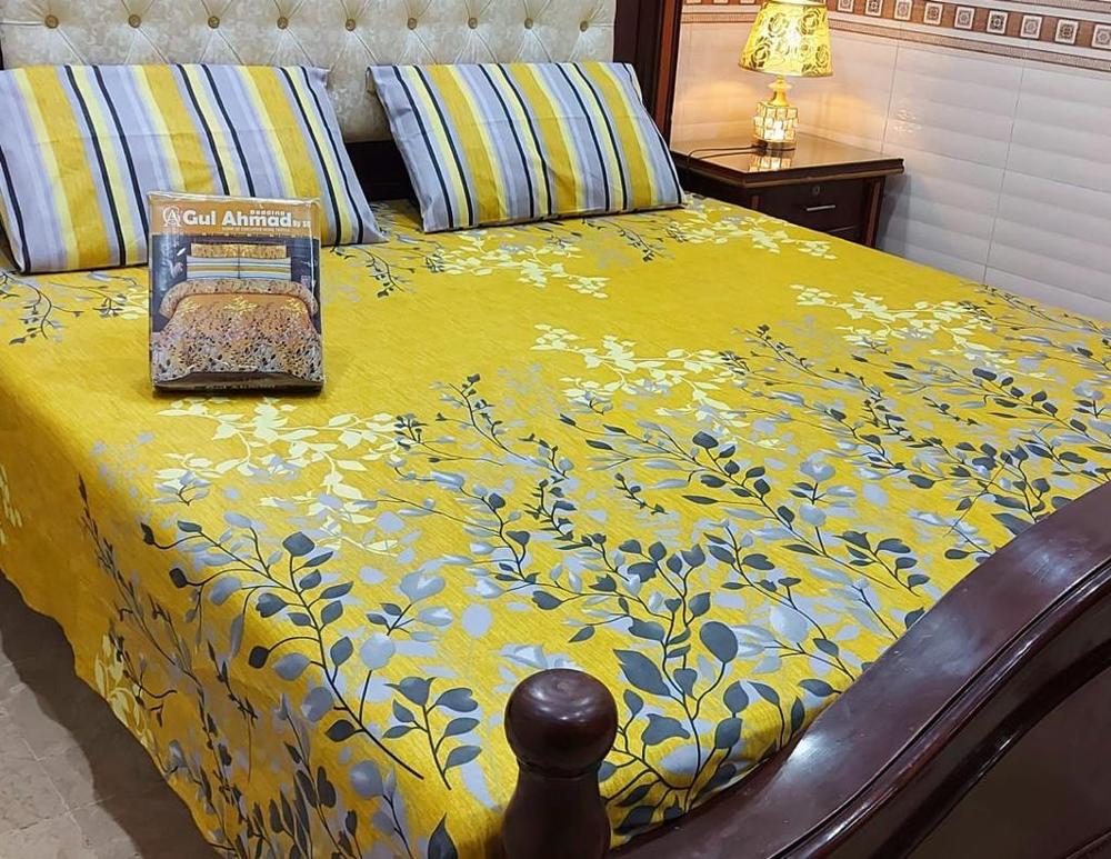 3 Pcs Cotton Mix Printed Double Bedsheet