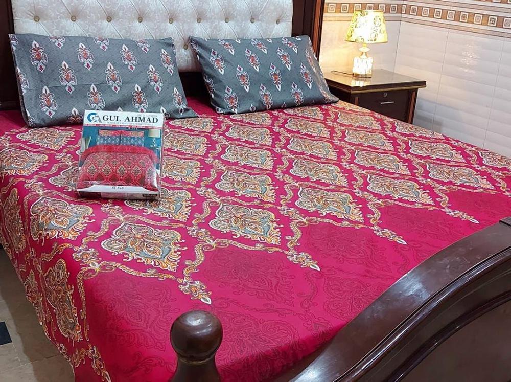 3 Pcs Cotton Mix Printed Double Bedsheet
