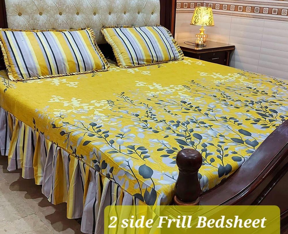3 Pcs Cotton Salonica Patch Work Frill Double Bedsheet