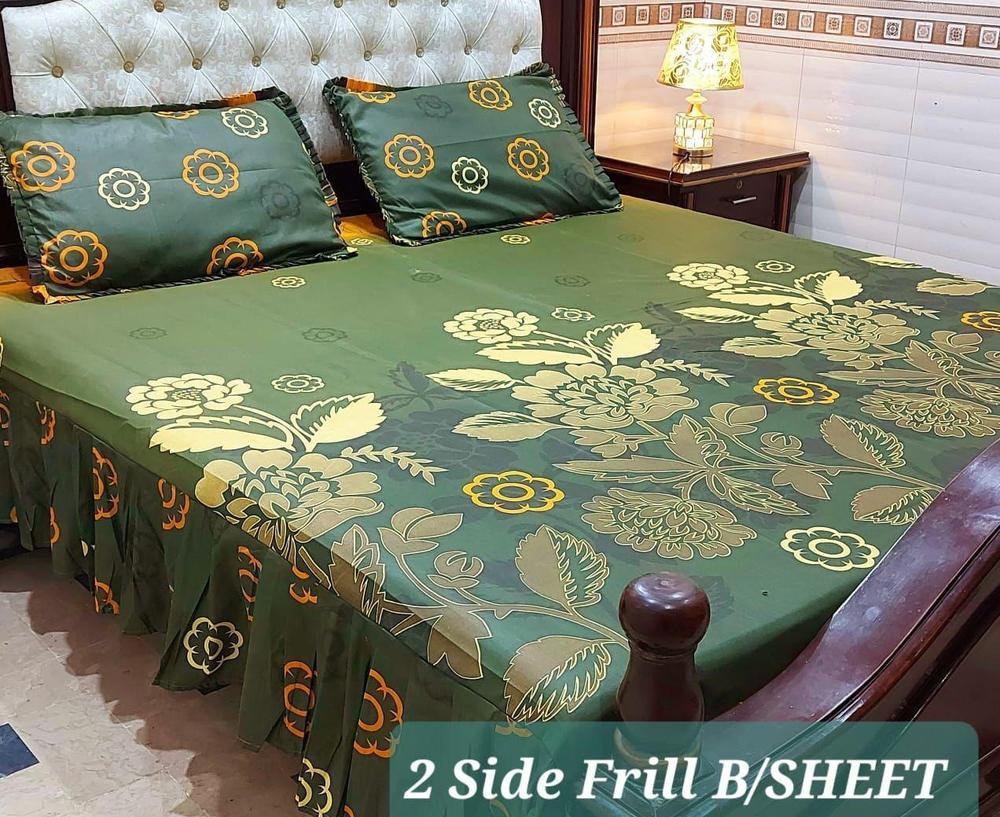 3 Pcs Cotton Salonica Patch Work Frill Double Bedsheet