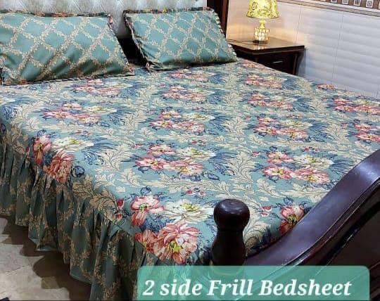 3 Pcs Cotton Salonica Patch Work Frill Double Bedsheet