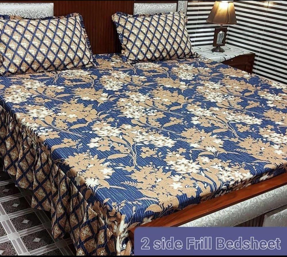 3 Pcs Cotton Salonica Patch Work Frill Double Bedsheet