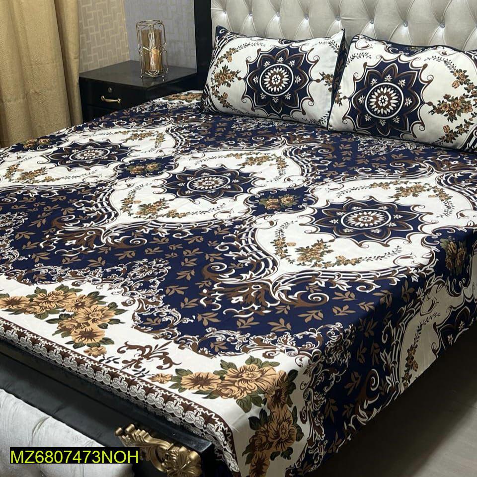3 Pcs Crystal Cotton Printed Double Bedsheet