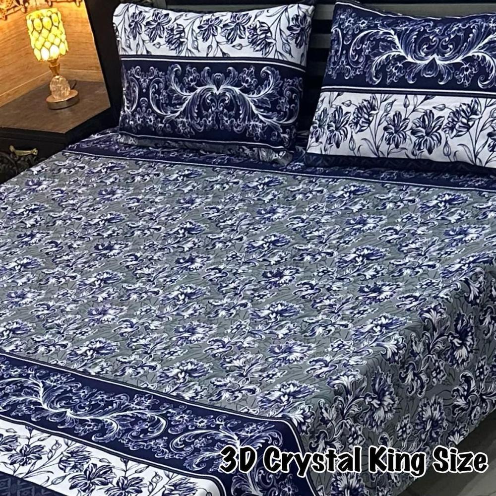 3 Pcs Crystal Cotton Printed Double Bedsheet