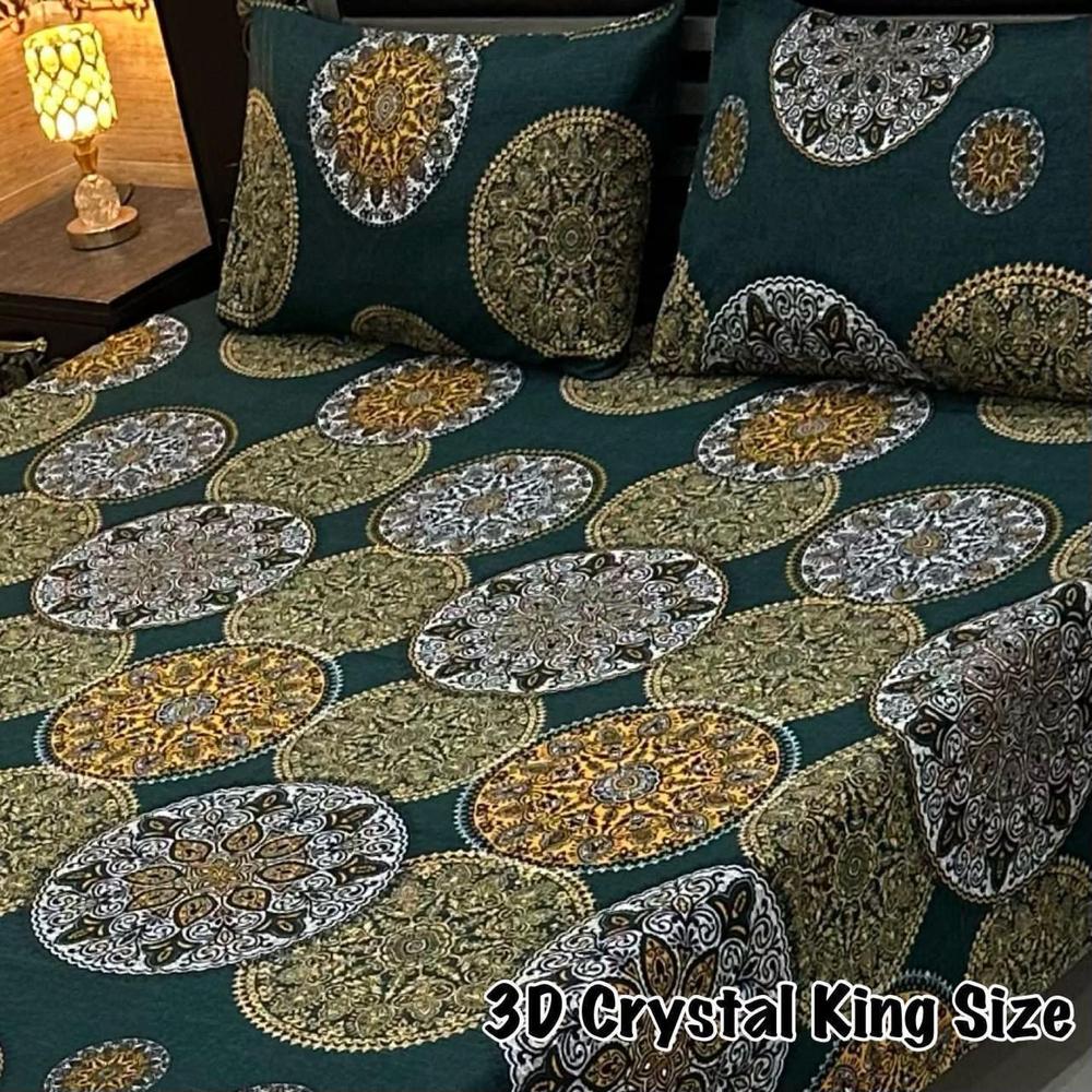 3 Pcs Crystal Cotton Printed Double Bedsheet