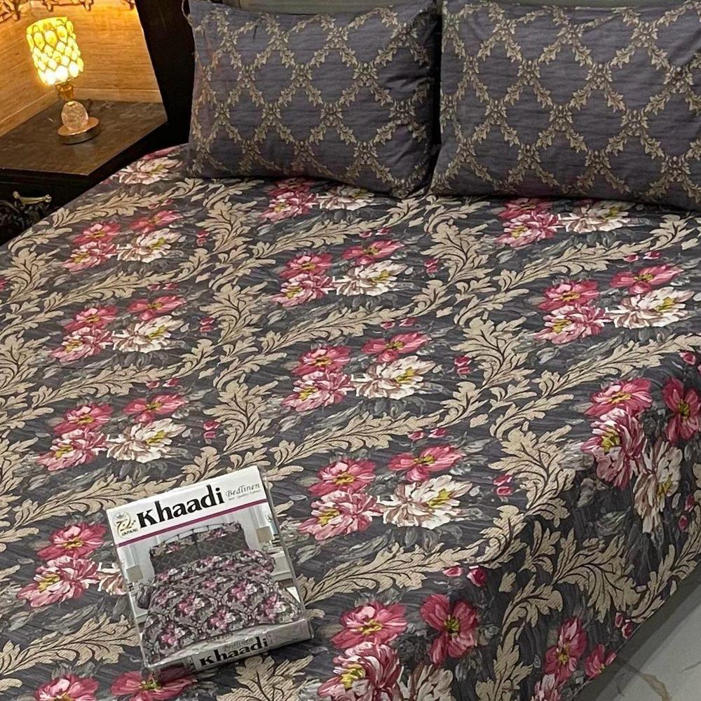 3 Pcs Cotton Salonica Printed Double Bedsheet