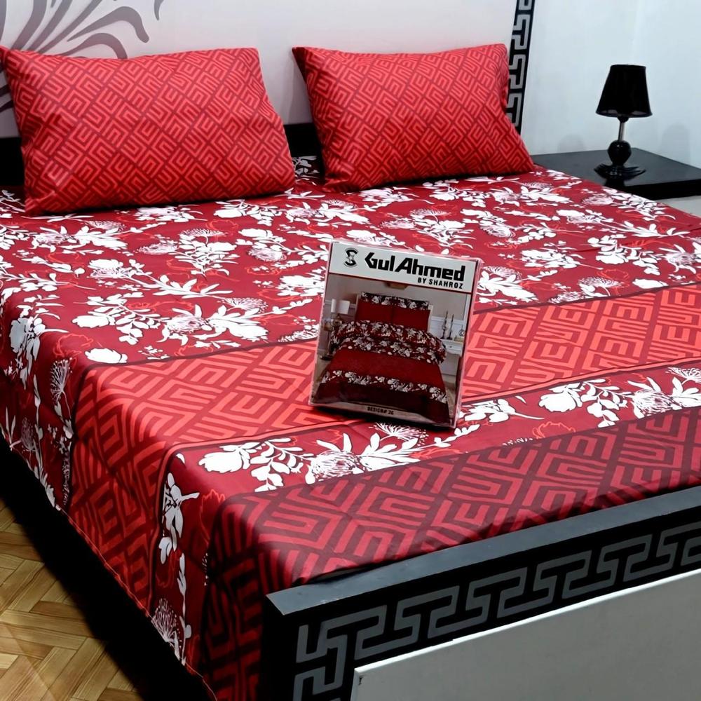 3 Pcs Cotton Salonica Printed Double Bedsheet