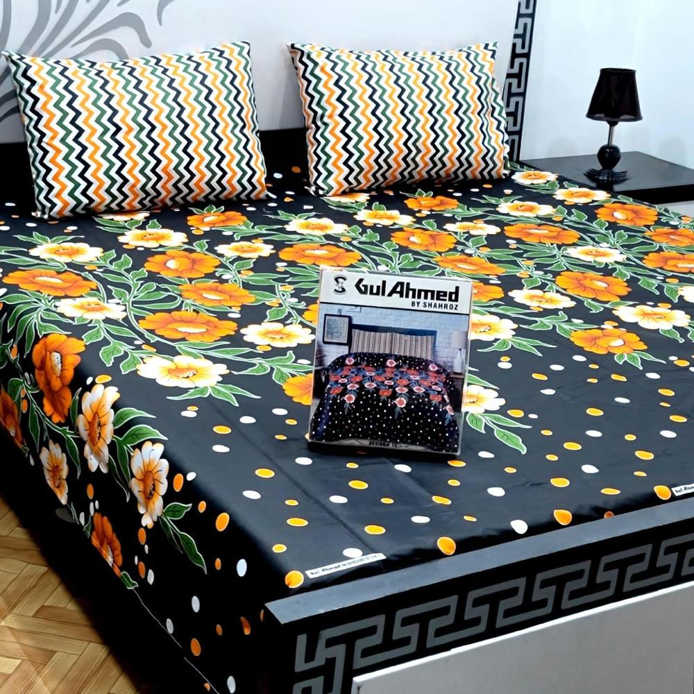 3 Pcs Cotton Salonica Printed Double Bedsheet