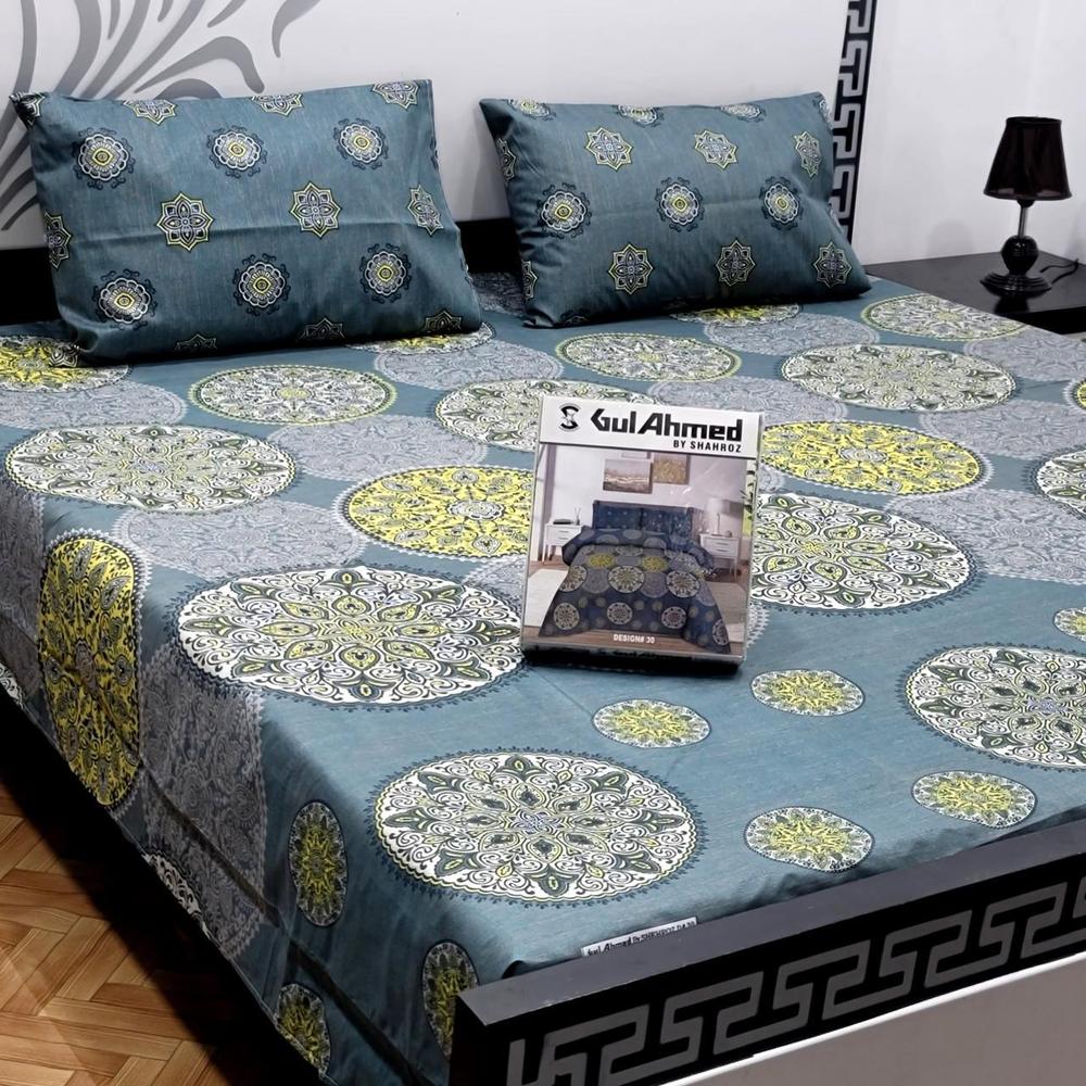 3 Pcs Cotton Salonica Printed Double Bedsheet