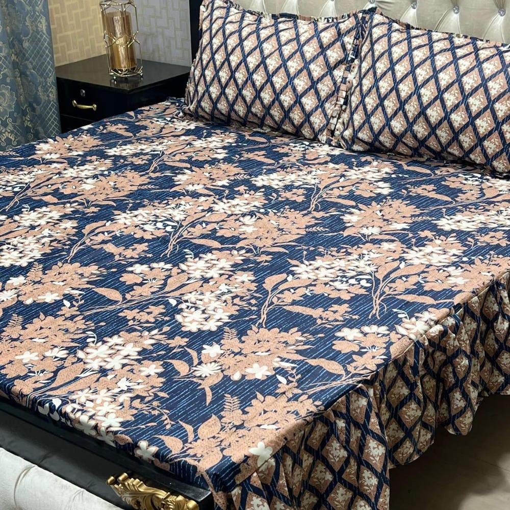 3 Pcs Cotton Salonica Frill Double Bedsheet