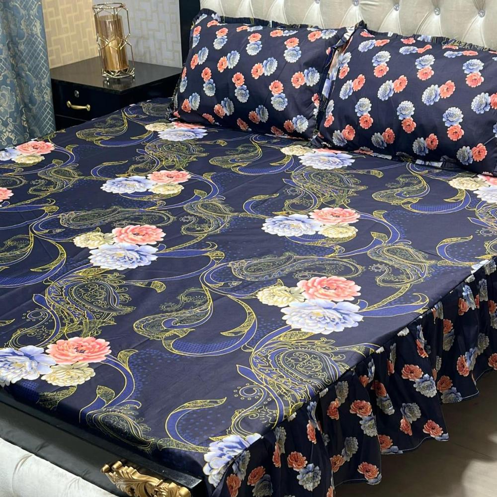 3 Pcs Cotton Salonica Frill Double Bedsheet