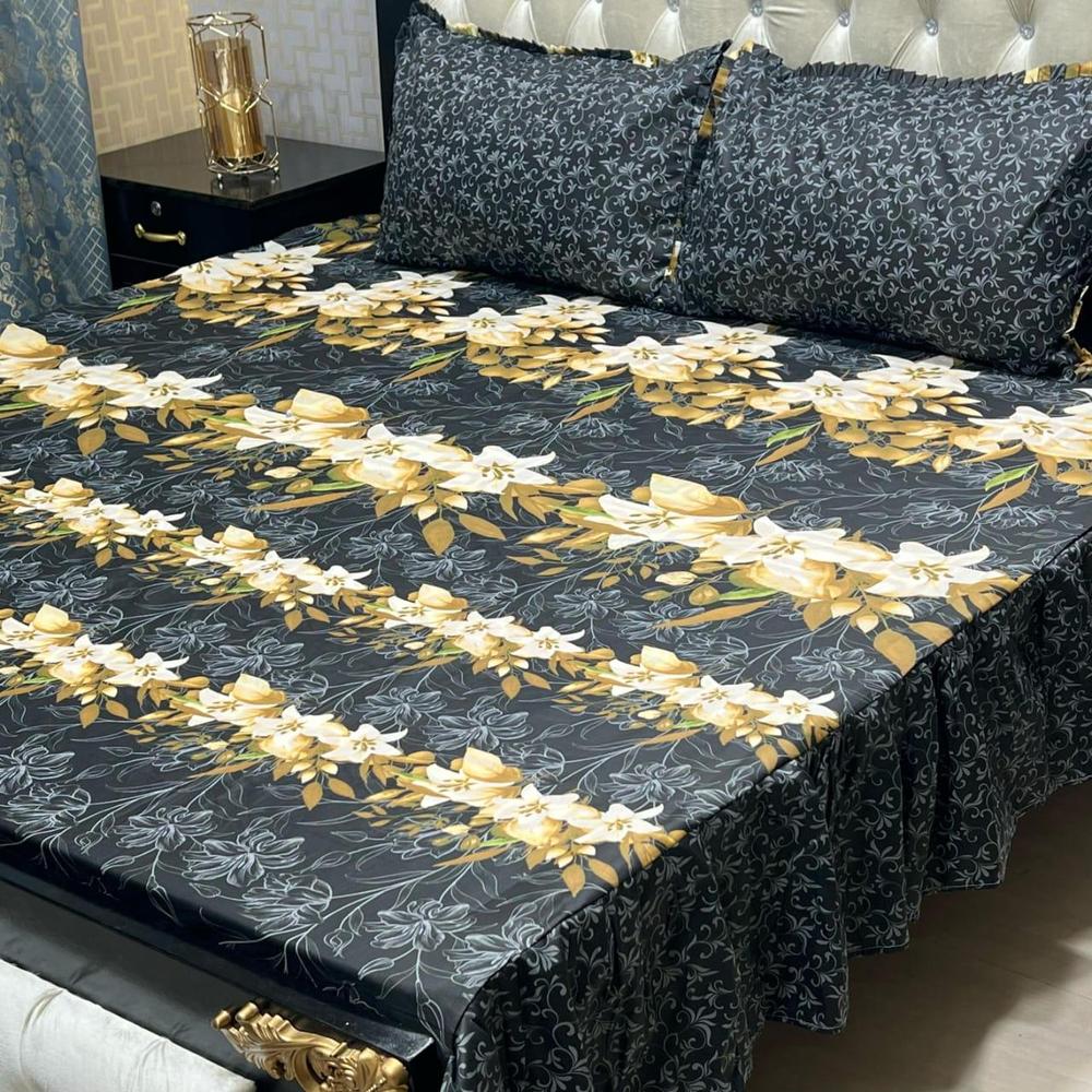 3 Pcs Cotton Salonica Frill Double Bedsheet