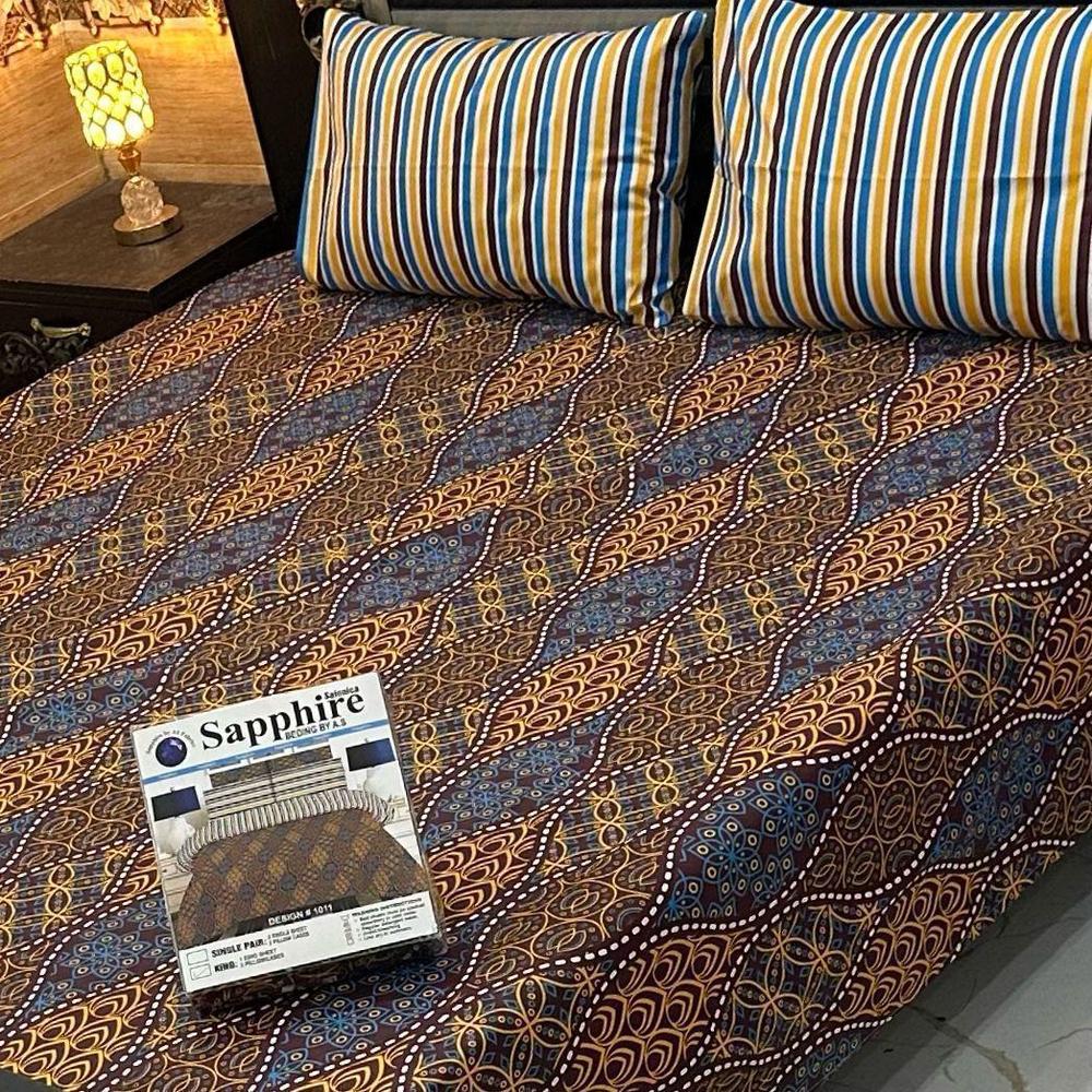 3 Pcs Cotton Salonica Printed Double Bedsheet