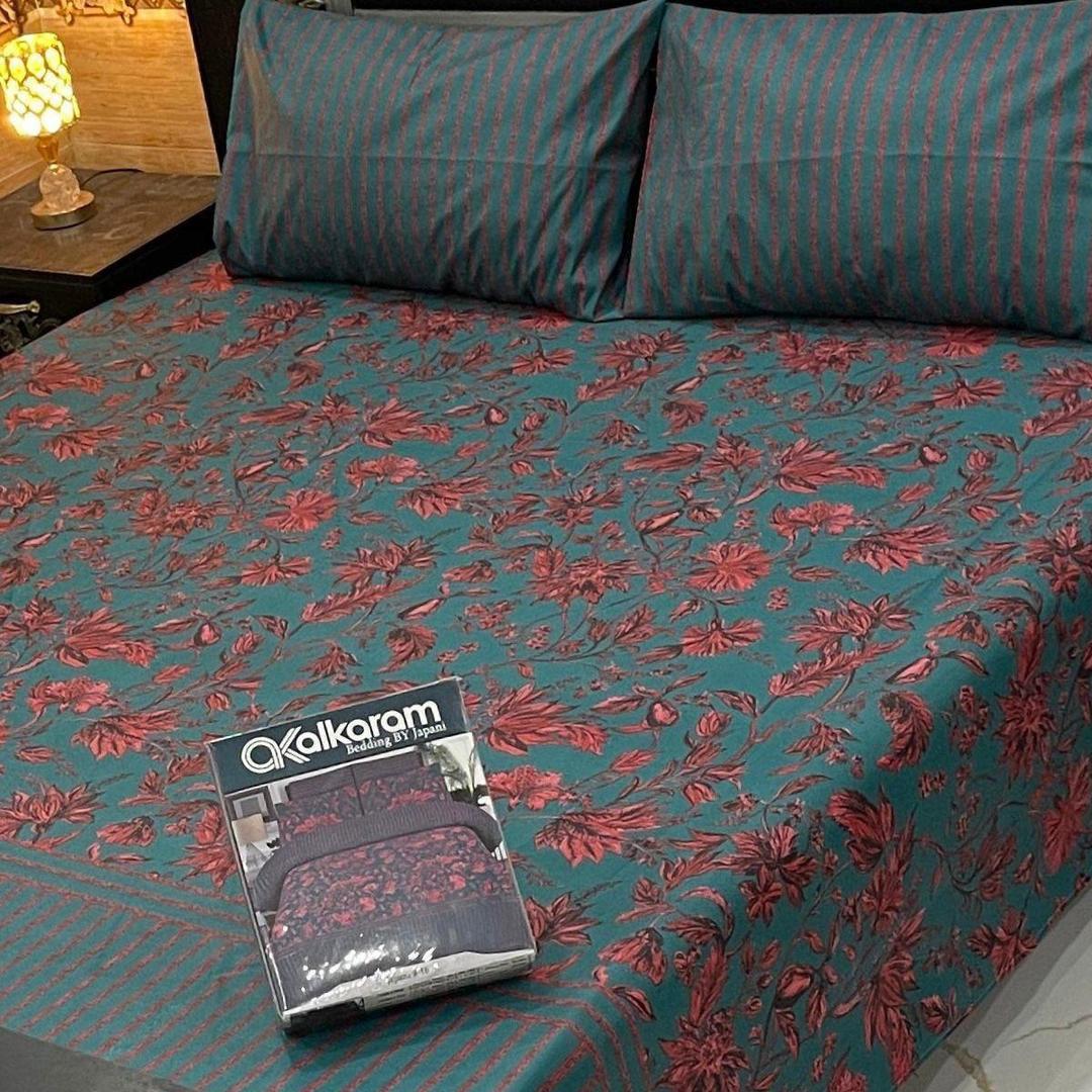3 Pcs Cotton Salonica Printed Double Bedsheet