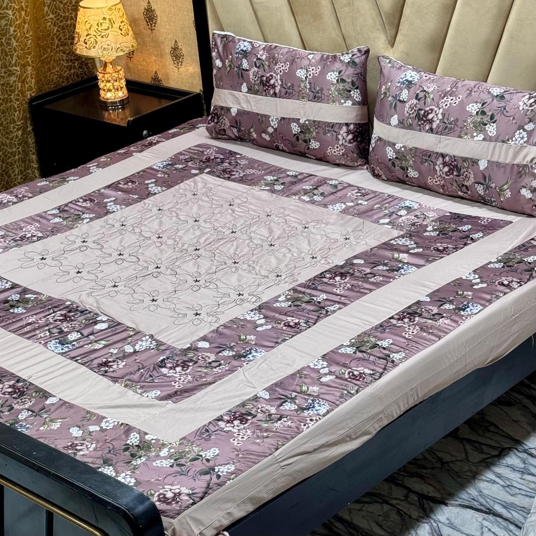 3 Pcs Cotton Sotton Patchwork Double Bedsheet