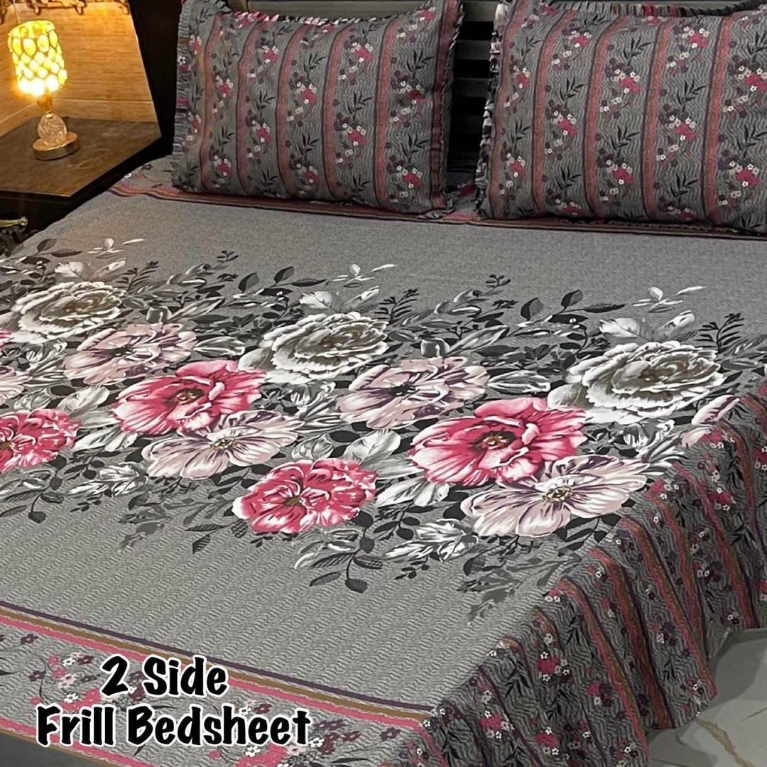 Luxurious Double Bedsheet Set - 3 Pcs Frill Mix Cotton in Vibrant Multicolor