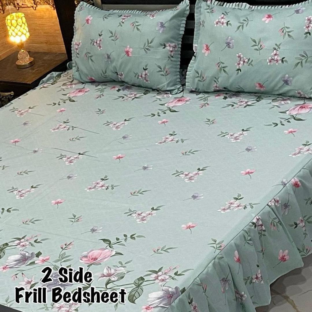Luxurious Mix Cotton Double Bedsheet Set - 3 Pcs with Frill Design