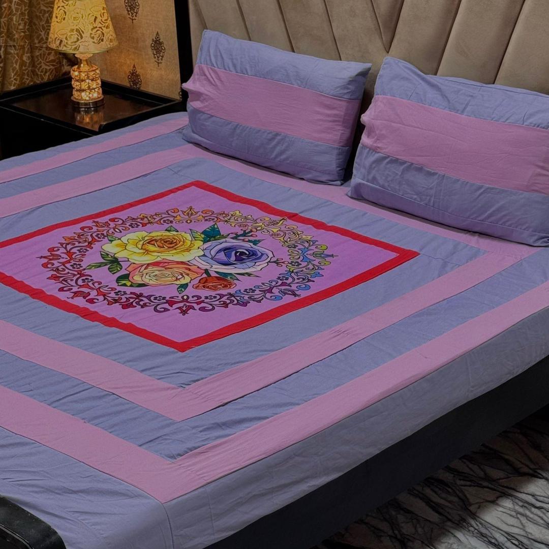 3 Pcs Cotton Sotton Patchwork Double Bedsheet