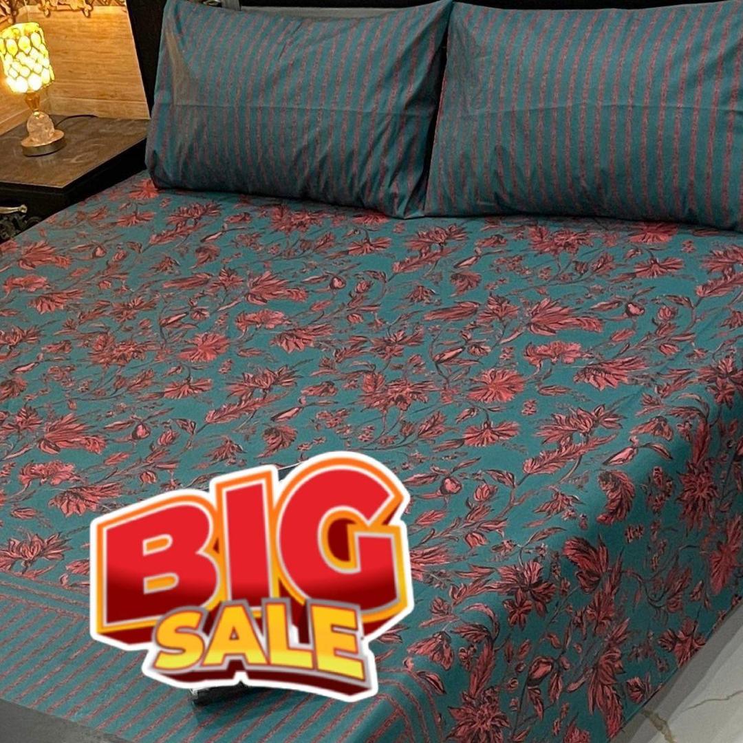 3 Pcs Cotton Salonica Printed Double Bedsheet