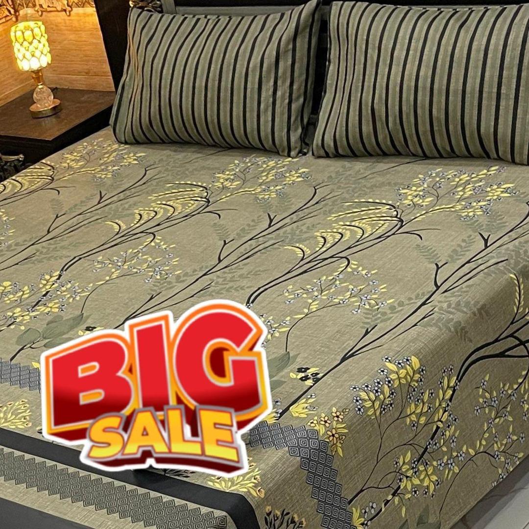 3 Pcs Cotton Salonica Printed Double Bedsheet