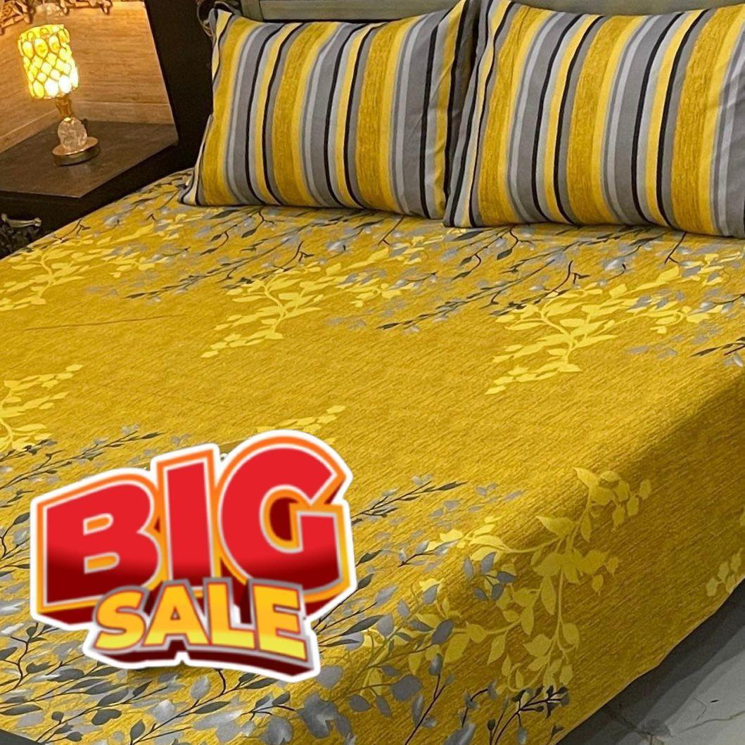 3 Pcs Cotton Salonica Printed Double Bedsheet