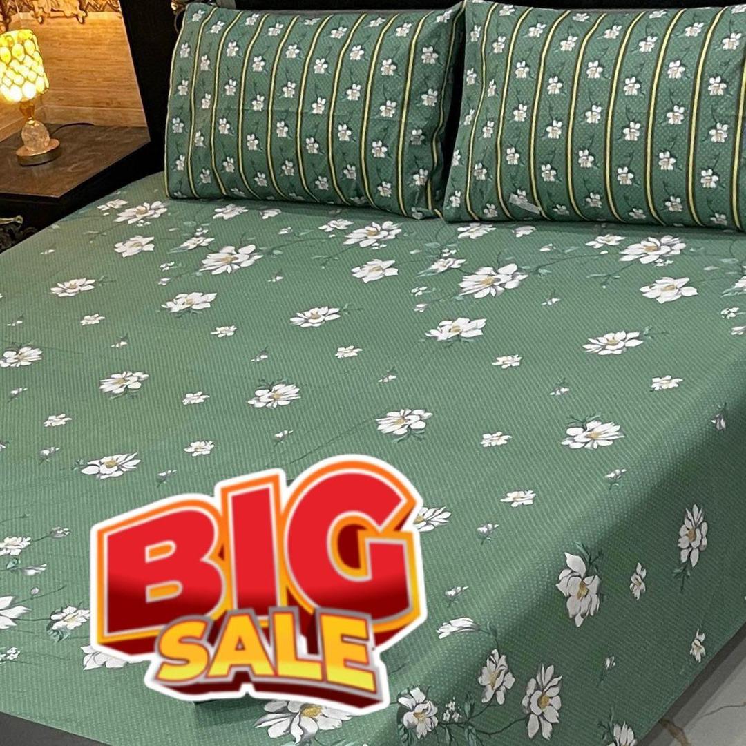 3 Pcs Cotton Salonica Printed Double Bedsheet