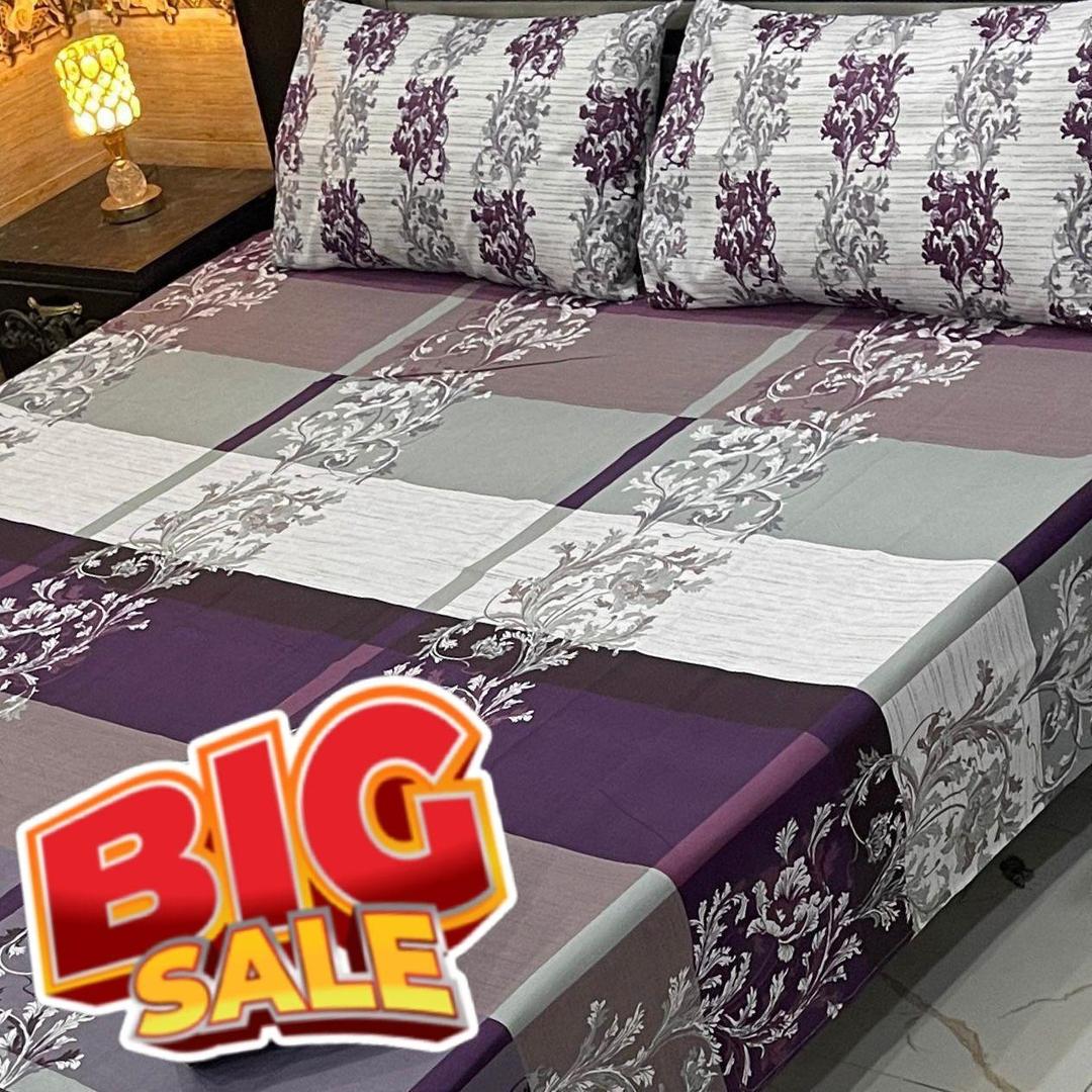 3 Pcs Cotton Salonica Printed Double Bedsheet