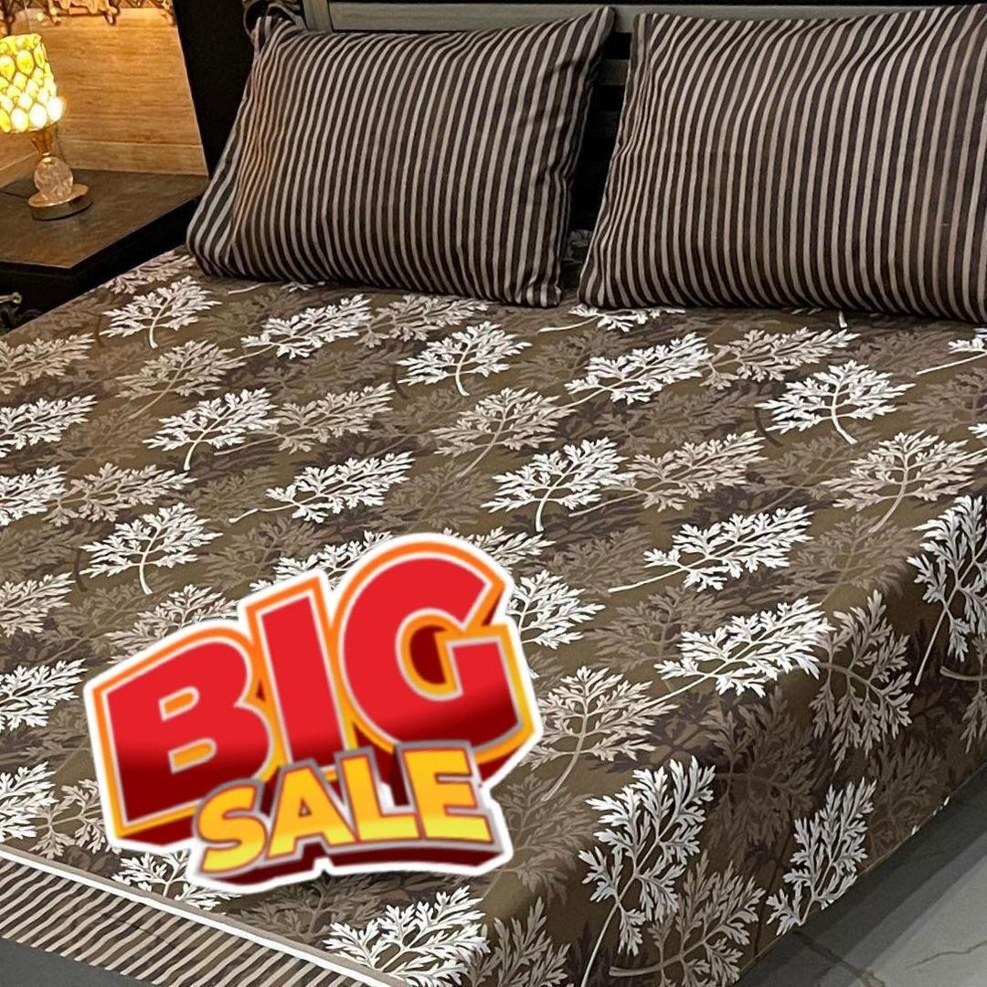 3 Pcs Cotton Salonica Printed Double Bedsheet
