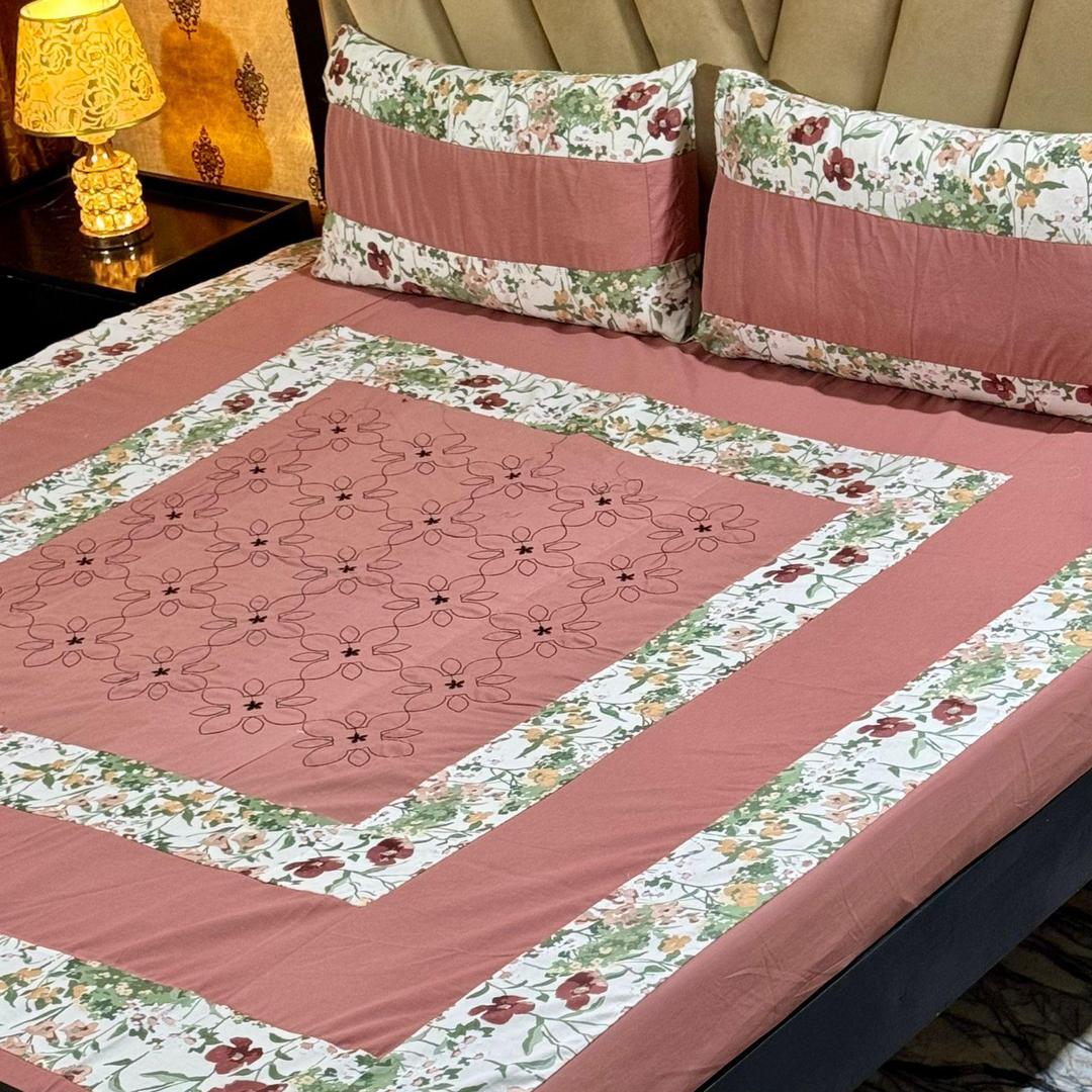 3 Pcs Cotton Sotton Patchwork Double Bedsheet
