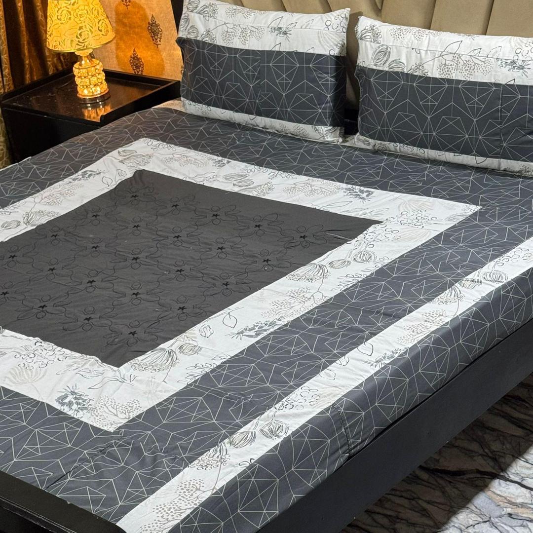 3 Pcs Cotton Sotton Patchwork Double Bedsheet