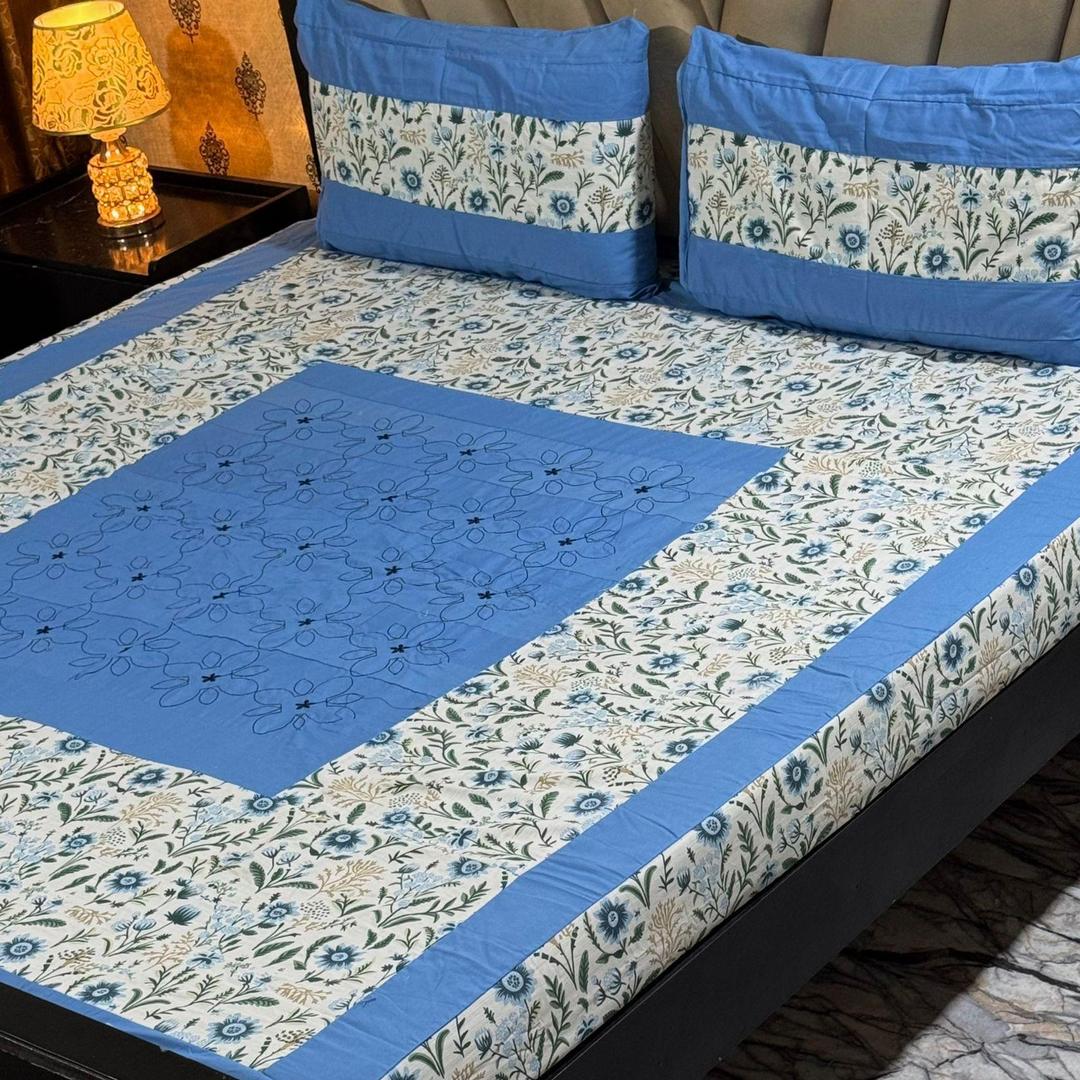 3 Pcs Cotton Sotton Patchwork Double Bedsheet