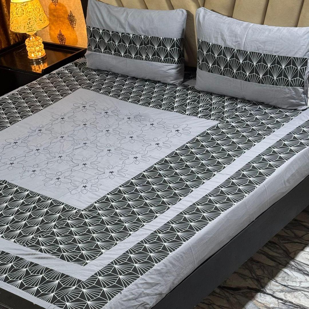 3 Pcs Cotton Sotton Patchwork Double Bedsheet