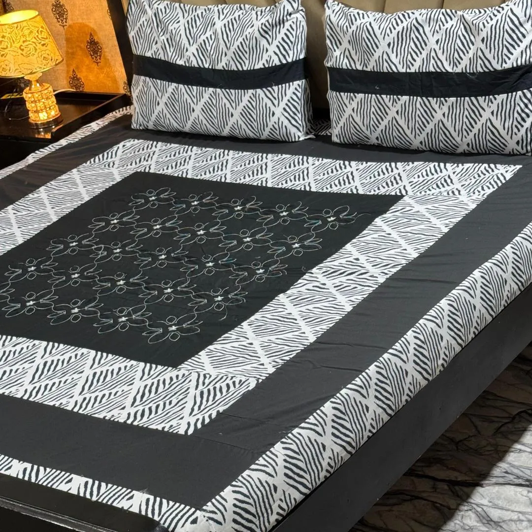 3 Pcs Cotton Sotton Patchwork Double Bedsheet