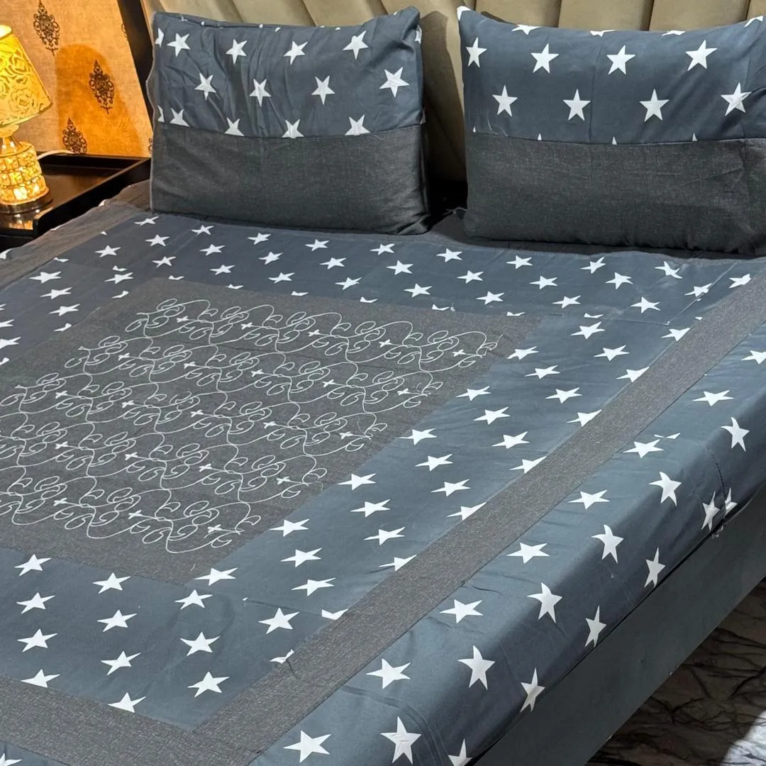 3 Pcs Cotton Sotton Patchwork Double Bedsheet