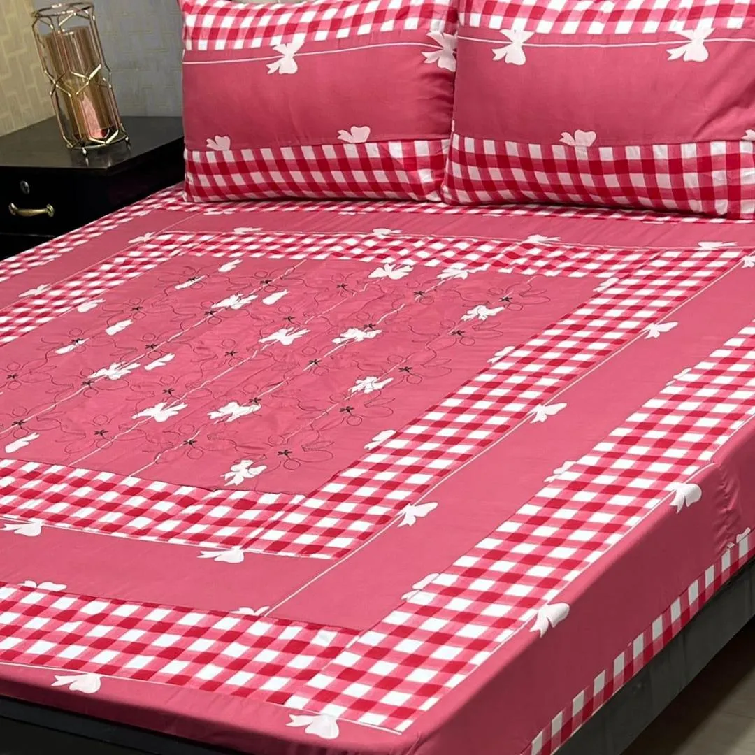 3 Pcs Cotton Sotton Patchwork Double Bedsheet
