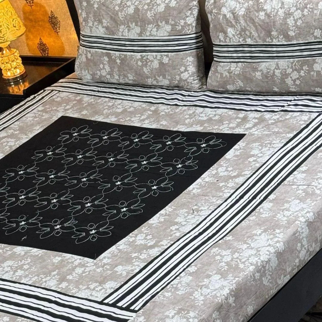 3 Pcs Cotton Sotton Patchwork Double Bedsheet