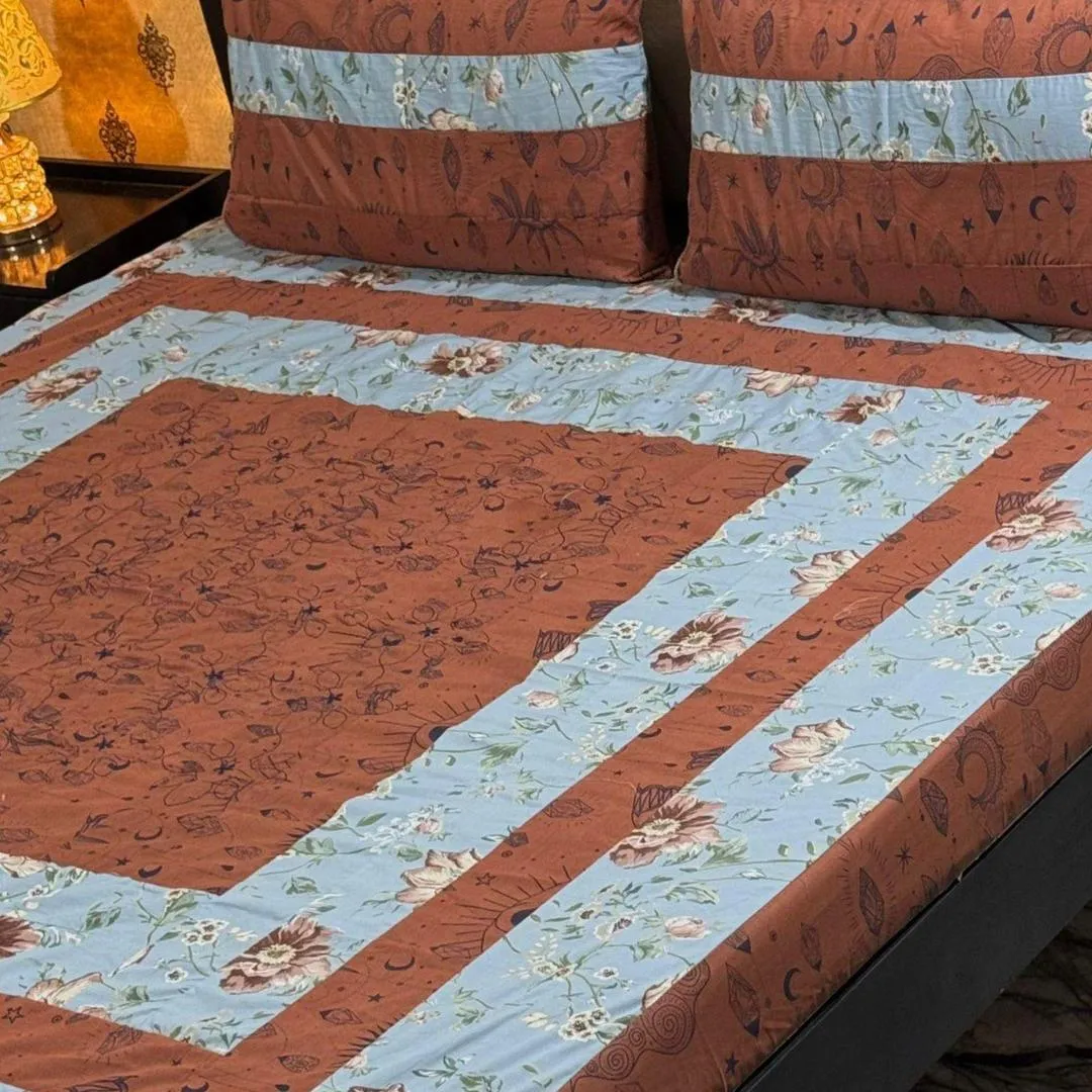 3 Pcs Cotton Sotton Patchwork Double Bedsheet