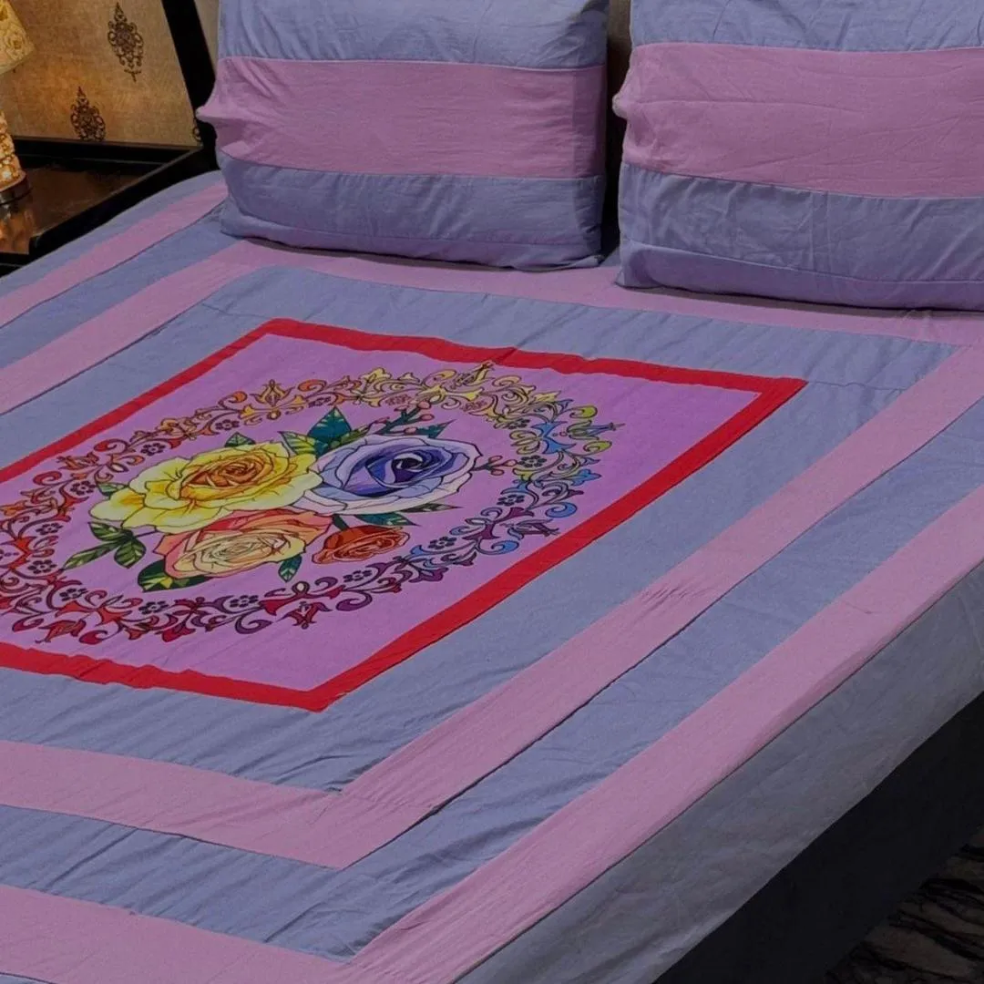 3 Pcs Cotton Sotton Patchwork Double Bedsheet