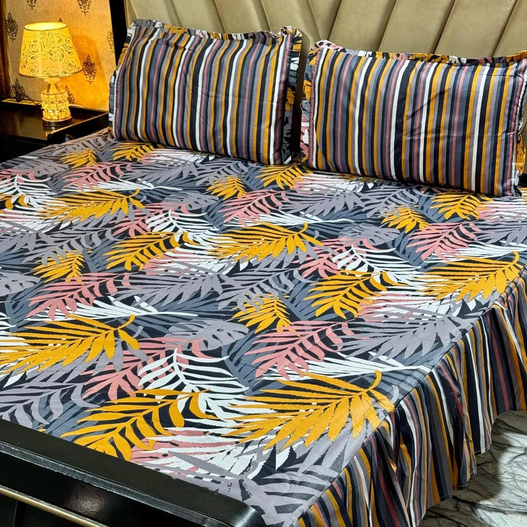 3 Pcs Cotton Salonica Frill Double Bedsheet