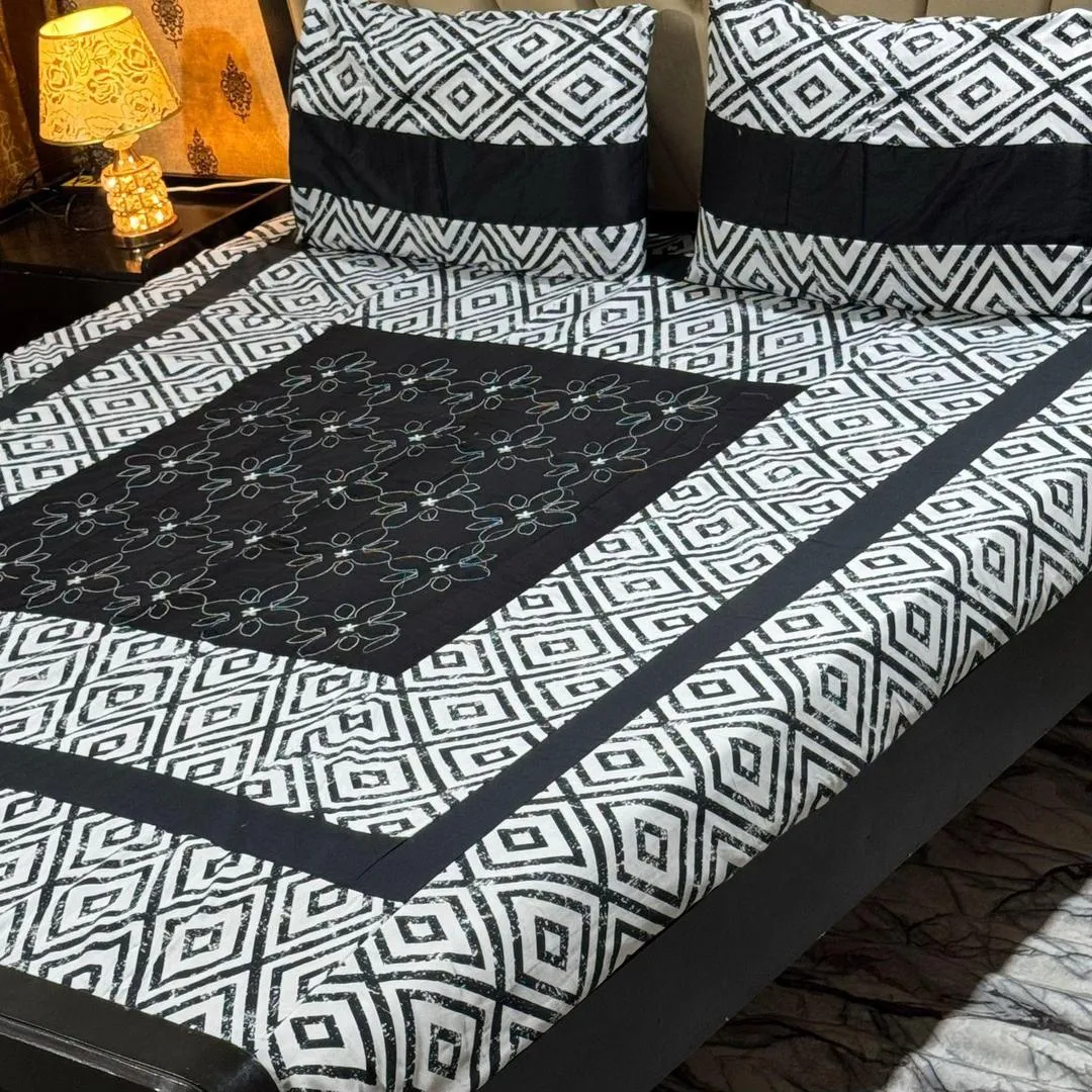 3 Pcs Cotton Sotton Patchwork Double Bedsheet