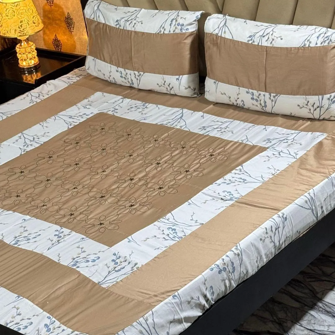 3 Pcs Cotton Sotton Patchwork Double Bedsheet